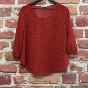 Anthropologie Le Lis Top Women's Medium Red White Pin Polka Dot Blouse
